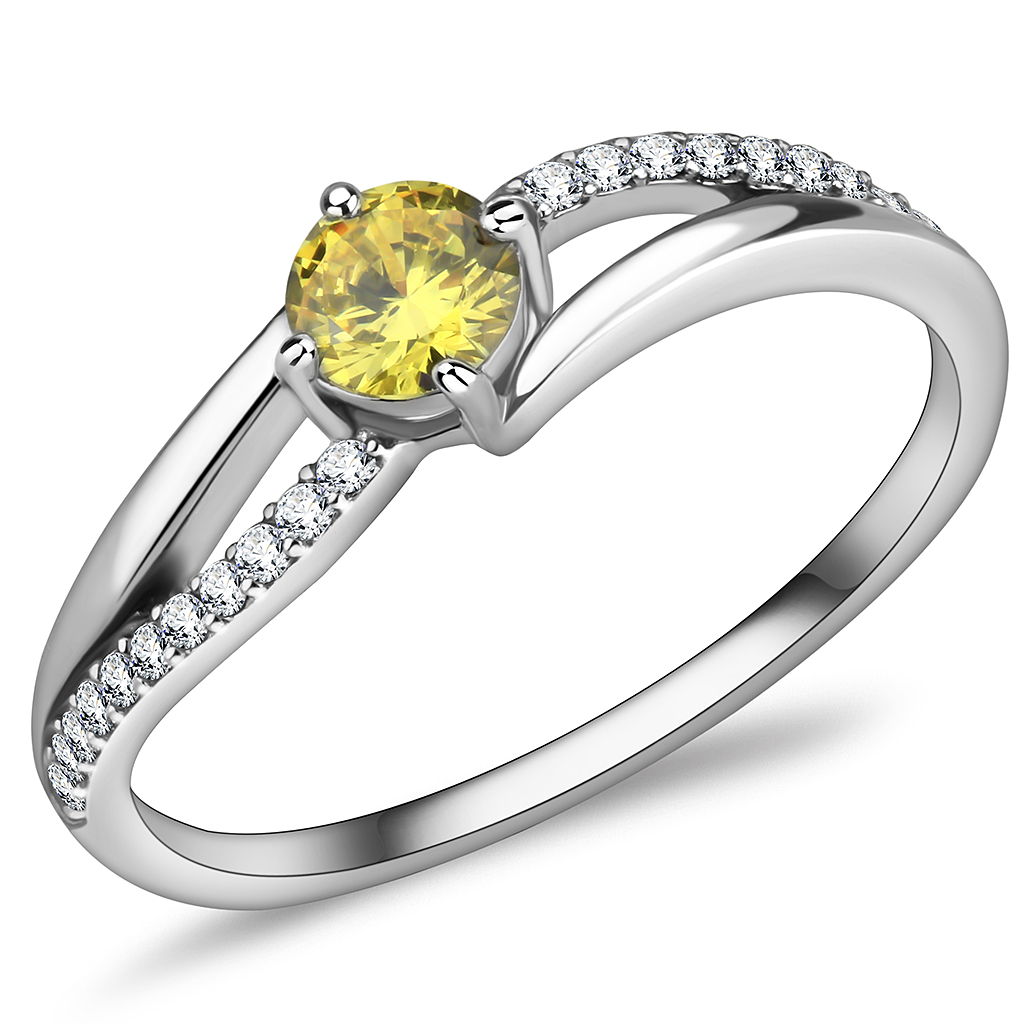 DA118 - Stainless Steel Ring High polished (no plating) Women AAA Grade CZ Topaz
