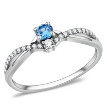 DA120 - Stainless Steel Ring High polished (no plating) Women AAA Grade CZ Sea Blue