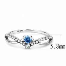 DA120 - Stainless Steel Ring High polished (no plating) Women AAA Grade CZ Sea Blue