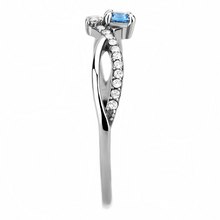 DA120 - Stainless Steel Ring High polished (no plating) Women AAA Grade CZ Sea Blue