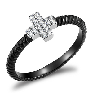 DA127 - Stainless Steel Ring Two-Tone IP Black (Ion Plating) Women AAA Grade CZ Clear