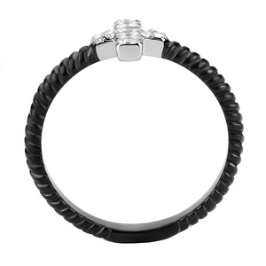 DA127 - Stainless Steel Ring Two-Tone IP Black (Ion Plating) Women AAA Grade CZ Clear