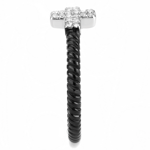 DA127 - Stainless Steel Ring Two-Tone IP Black (Ion Plating) Women AAA Grade CZ Clear