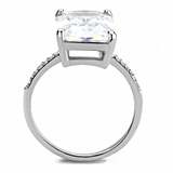 DA131 - High polished (no plating) Stainless Steel Ring with AAA Grade CZ  in Clear
