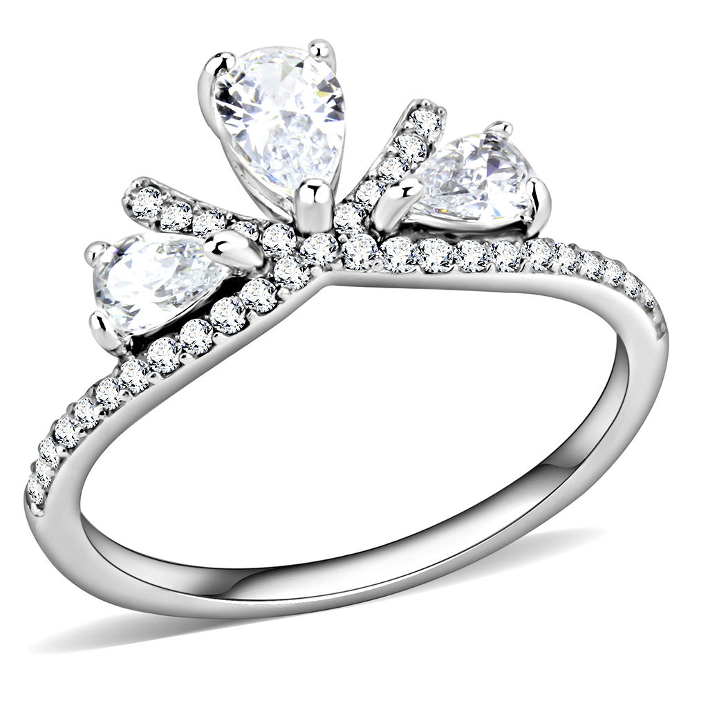 DA140 - Stainless Steel Ring High polished (no plating) Women AAA Grade CZ Clear