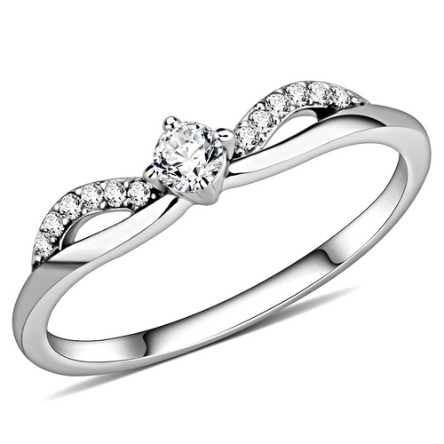 DA146 - Stainless Steel Ring High polished (no plating) Women AAA Grade CZ Clear