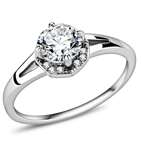 DA150 - Stainless Steel Ring High polished (no plating) Women AAA Grade CZ Clear