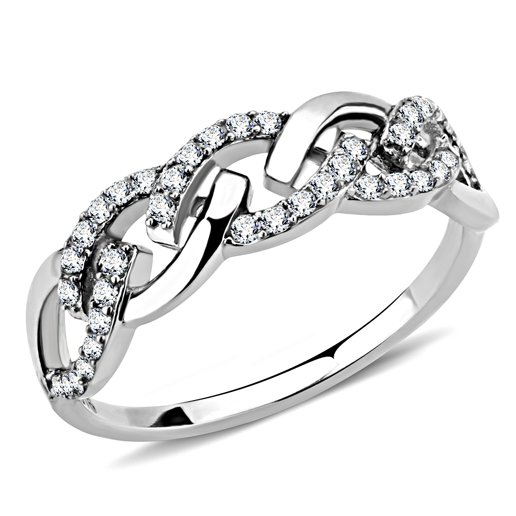 DA163 - Stainless Steel Ring High polished (no plating) Women AAA Grade CZ Clear