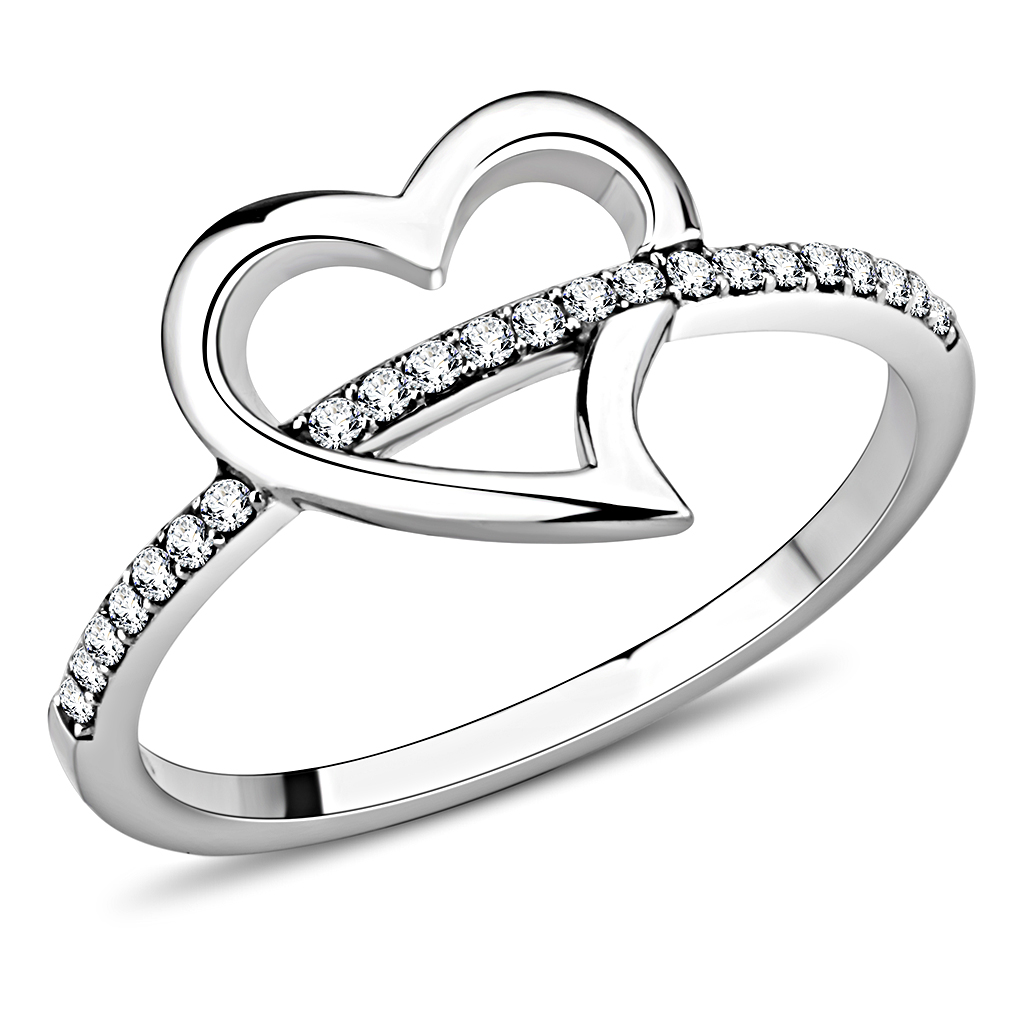 DA164 - Stainless Steel Ring High polished (no plating) Women AAA Grade CZ Clear