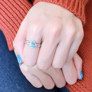 DA166 - Stainless Steel Ring High polished (no plating) Women AAA Grade CZ Sea Blue