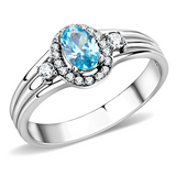 DA166 - Stainless Steel Ring High polished (no plating) Women AAA Grade CZ Sea Blue
