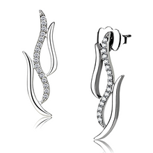 DA182 - High polished (no plating) Stainless Steel Earrings with AAA Grade CZ  in Clear
