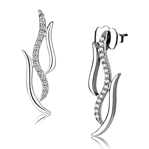 DA182 - High polished (no plating) Stainless Steel Earrings with AAA Grade CZ  in Clear