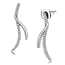 DA183 - High polished (no plating) Stainless Steel Earrings with AAA Grade CZ  in Clear