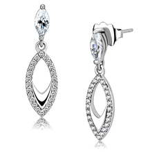 DA189 - High polished (no plating) Stainless Steel Earrings with AAA Grade CZ  in Clear