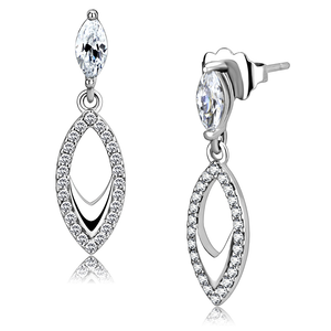DA189 - High polished (no plating) Stainless Steel Earrings with AAA Grade CZ  in Clear