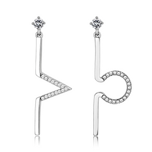 DA191 - High polished (no plating) Stainless Steel Earrings with AAA Grade CZ  in Clear