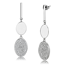 DA193 - High polished (no plating) Stainless Steel Earrings with AAA Grade CZ  in Clear