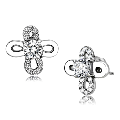 DA206 - High polished (no plating) Stainless Steel Earrings with AAA Grade CZ  in Clear