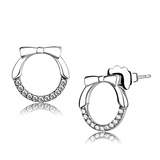 DA210 - High polished (no plating) Stainless Steel Earrings with AAA Grade CZ  in Clear