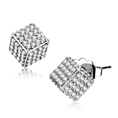 DA213 - High polished (no plating) Stainless Steel Earrings with AAA Grade CZ  in Clear
