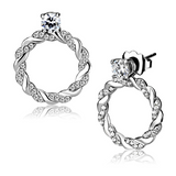 DA217 - High polished (no plating) Stainless Steel Earrings with AAA Grade CZ  in Clear