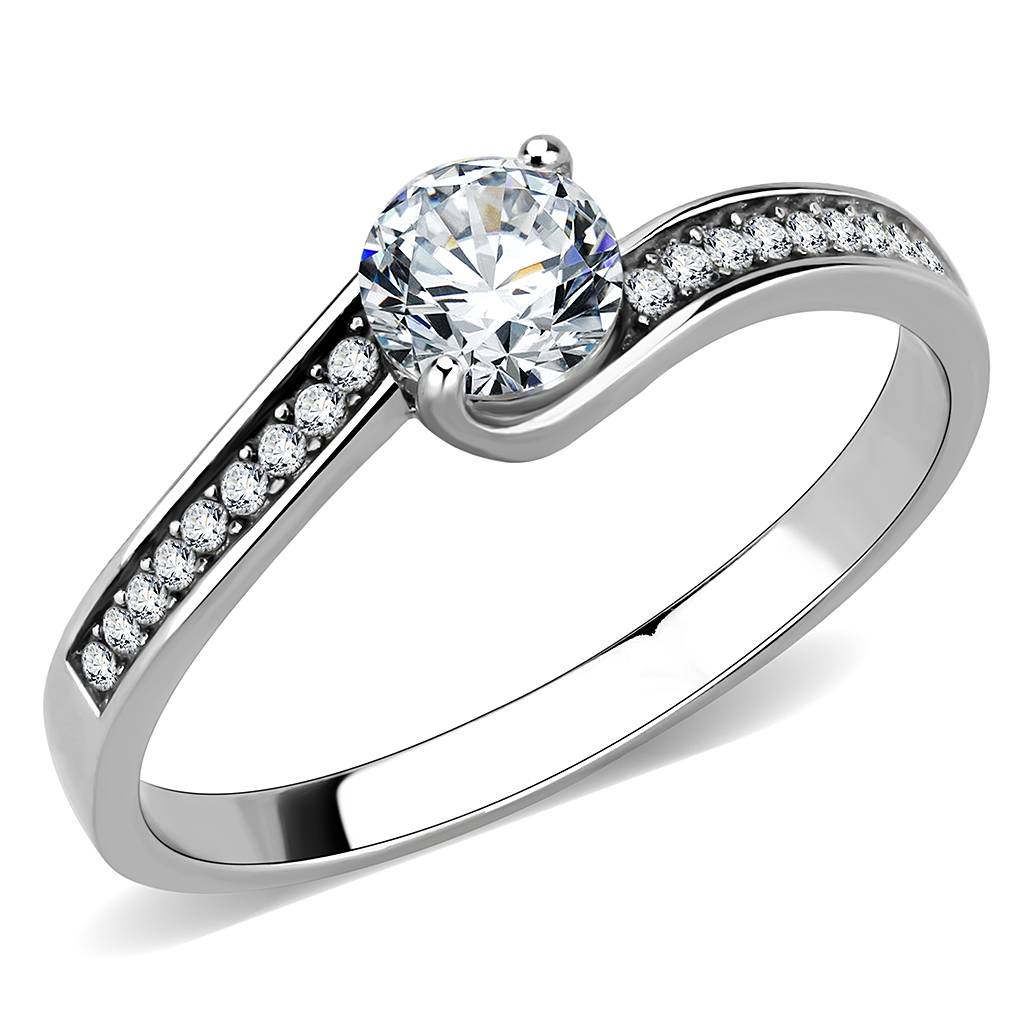 DA233 - Stainless Steel Ring High polished (no plating) Women AAA Grade CZ Clear