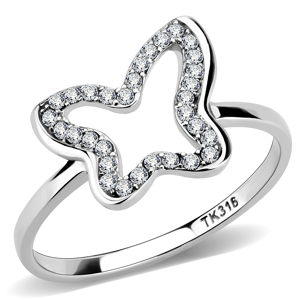 DA241 - Stainless Steel Ring High polished (no plating) Women AAA Grade CZ Clear