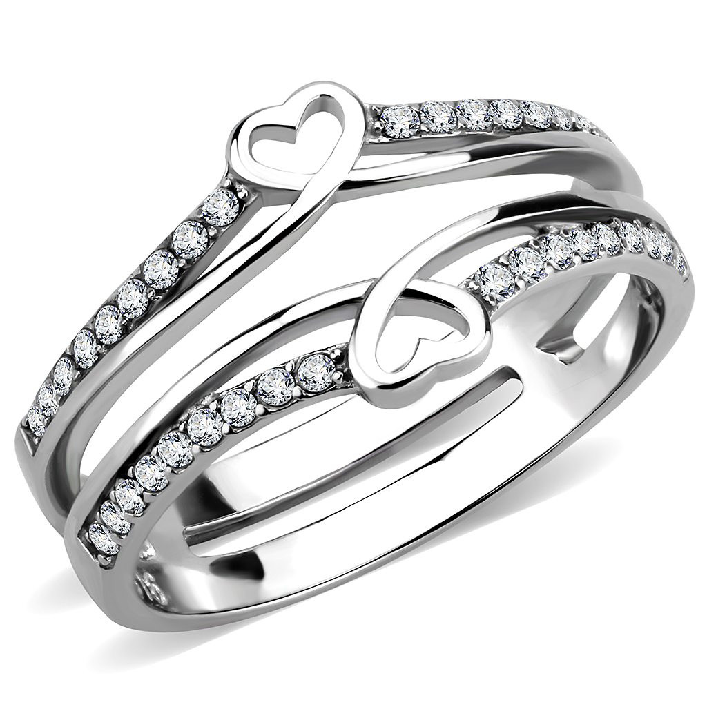 DA242 - Stainless Steel Ring High polished (no plating) Women AAA Grade CZ Clear