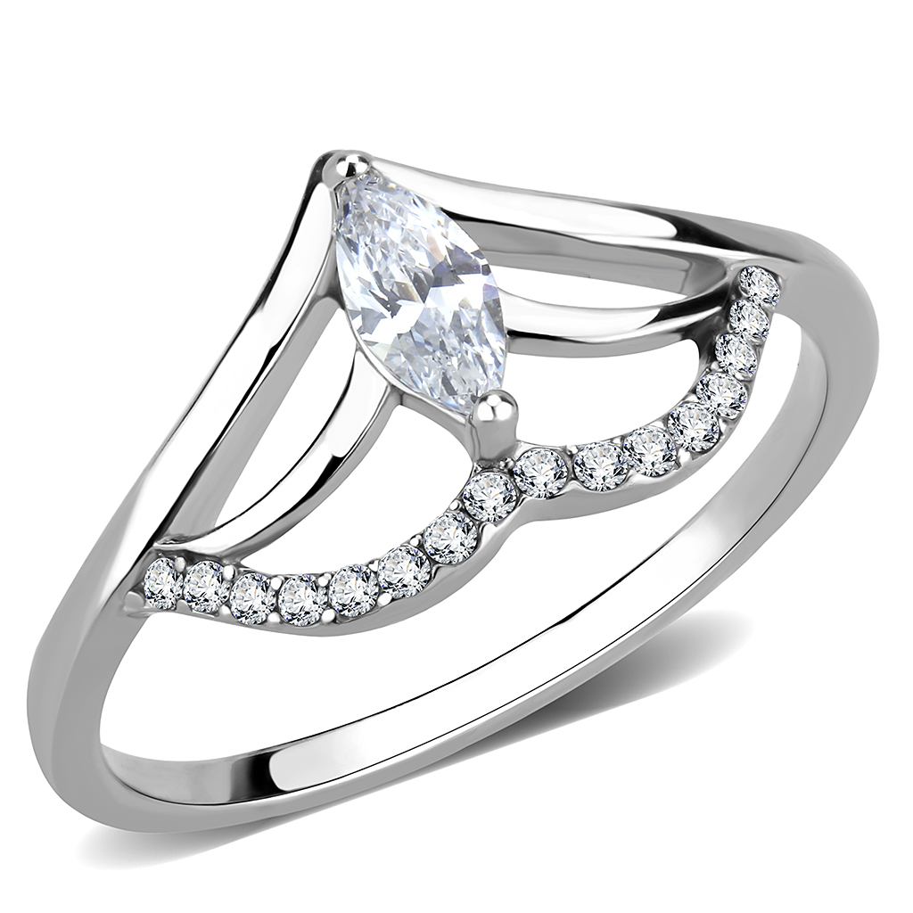 DA248 - Stainless Steel Ring High polished (no plating) Women AAA Grade CZ Clear