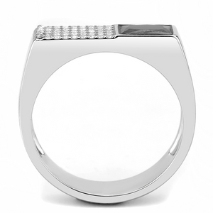 DA252 - Stainless Steel Ring High polished (no plating) Men AAA Grade CZ Black Diamond