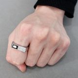 DA252 - Stainless Steel Ring High polished (no plating) Men AAA Grade CZ Black Diamond
