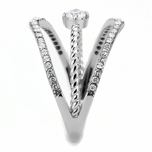 DA264 - Stainless Steel Ring High polished (no plating) Women AAA Grade CZ Clear