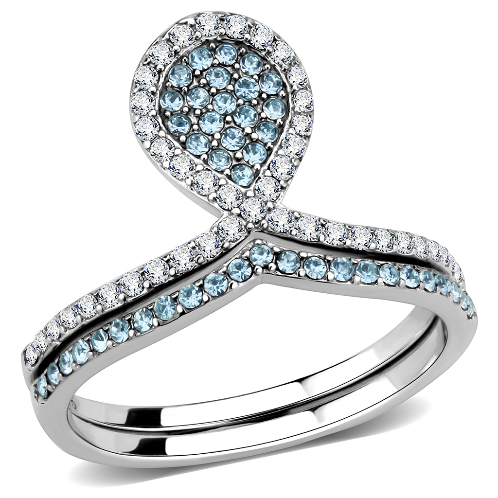 DA268 - Stainless Steel Ring High polished (no plating) Women AAA Grade CZ Sea Blue