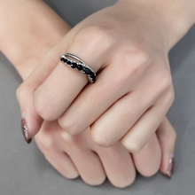 DA269 - Stainless Steel Ring High polished (no plating) Women AAA Grade CZ Black Diamond