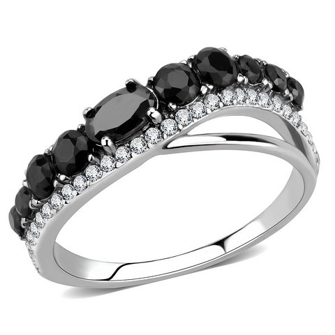 DA269 - Stainless Steel Ring High polished (no plating) Women AAA Grade CZ Black Diamond