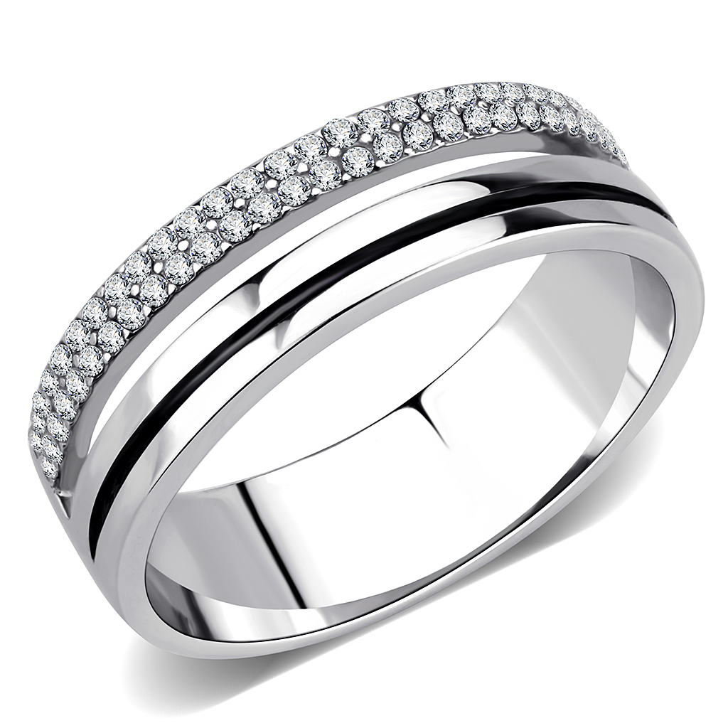 DA275 - Stainless Steel Ring High polished (no plating) Men AAA Grade CZ Clear