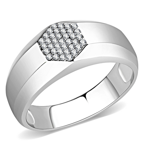 DA281 - Stainless Steel Ring High polished (no plating) Men AAA Grade CZ Clear