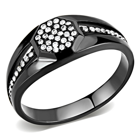 DA282 - Stainless Steel Ring IP Black(Ion Plating) Men AAA Grade CZ Clear