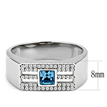 DA283 - Stainless Steel Ring High polished (no plating) Men Top Grade Crystal Sea Blue