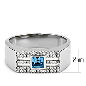 DA283 - Stainless Steel Ring High polished (no plating) Men Top Grade Crystal Sea Blue