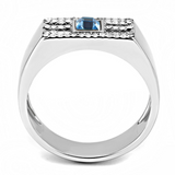 DA283 - Stainless Steel Ring High polished (no plating) Men Top Grade Crystal Sea Blue