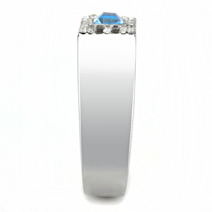 DA283 - Stainless Steel Ring High polished (no plating) Men Top Grade Crystal Sea Blue