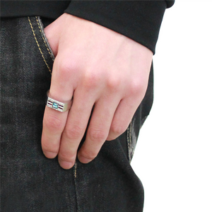 DA283 - Stainless Steel Ring High polished (no plating) Men Top Grade Crystal Sea Blue