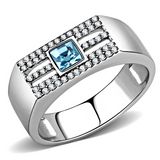 DA283 - Stainless Steel Ring High polished (no plating) Men Top Grade Crystal Sea Blue