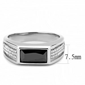 DA284 - Stainless Steel Ring High polished (no plating) Men AAA Grade CZ Black Diamond
