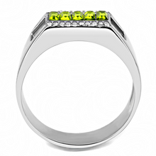 DA289 - Stainless Steel Ring High polished (no plating) Men Top Grade Crystal Olivine color