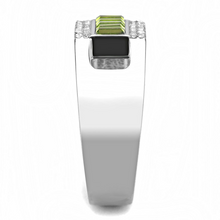 DA289 - Stainless Steel Ring High polished (no plating) Men Top Grade Crystal Olivine color