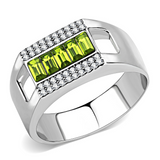 DA289 - Stainless Steel Ring High polished (no plating) Men Top Grade Crystal Olivine color