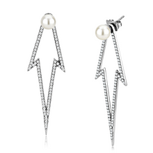 DA299 - High polished (no plating) Stainless Steel Earrings with Synthetic  in White
